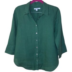 Chico's Green Button-Up Linen 3/4 sleeve size 6